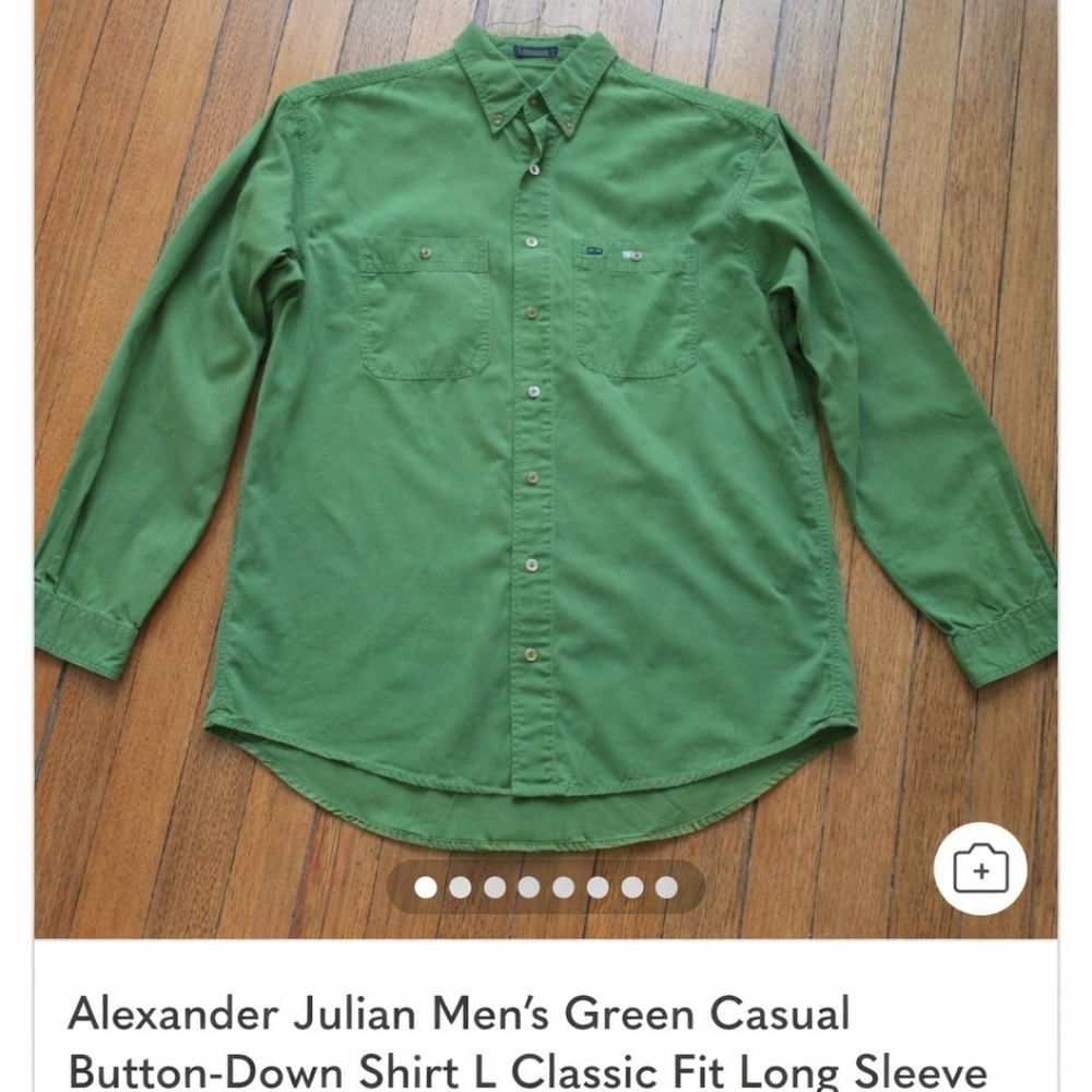 Alexander Julian Men’s Green Casual Button-Down Shirt L Classic Fit Long Sleeve